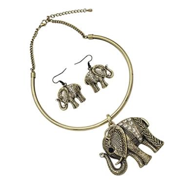 Imagem de Rosemarie & Jubalee Conjunto de brincos de colar feminino majestoso revestido de cristal revestido de elefante da sorte, 30,5 cm + 5 cm de extensão, Metal Vidro Metal Vidro esmalte, Cristal de vidro