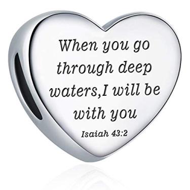 Imagem de Pingente de coração com pingente de Pandora Berloques Cristãos Verso da Bíblia Berloque de Oração Fé Religiosa Presentes para Mulheres, 15mm*15mm