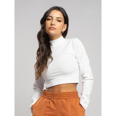 Imagem de Cropped Canelado Manga Longa Gola Alta Blusa Feminina-Feminino