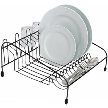 Imagem de Escorredor de Louças 12 Pratos 4 Copos Talheres Preto Organize Bancada de Cozinha Utimil