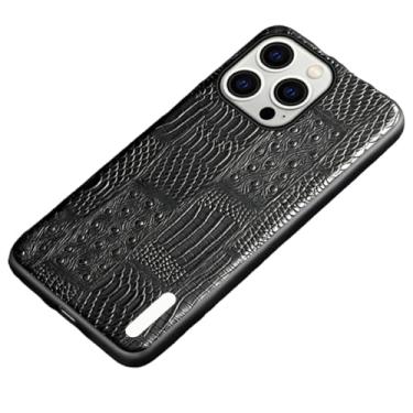 Imagem de LVIFPB Capa para iPhone 15 Pro/15 Pro Max, capa traseira de couro de crocodilo artificial retrô com proteção de câmera à prova de choque, capa interna de TPU (poliuretano termoplástico) à prova de