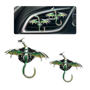 Imagem de ORIESSE Dargon Clipes de ventilação de ar para carro, 2 peças, dragão verde brilhante, acessórios para carro, esmaltado, dragão, Wyvern, clipes de ventilação recarregáveis, difusor de saída de óleo