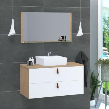 Imagem de Conjunto Gabinete de Banheiro Berlim 80 Cm Freijo Branco