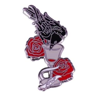Imagem de No Mourners No Funerals Goth Gothic Black Crow Drinking Wine Cup Red Rose Six of Crows Emblema de pino esmaltado de 3,15 cm, 1.25 Inches, Esmalte, Esmalte