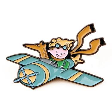 Imagem de Emblema de broche esmaltado The Little Prince Fox Avião Piloto Le Petit 4 cm, 1.6 Inches, Esmalte, Esmalte