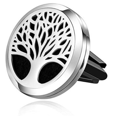 Imagem de Wild Essentials Tree of Life Difusor de ventilação de carro de óleo essencial, pingente de medalhão de aço inoxidável com 8 almofadas de refil de cor, ambientador personalizável que muda de cor para