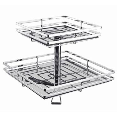 Imagem de Fruteira Giratória Quadrada de Mesa com Duas Prateleiras de Vidro Giosul Cromado