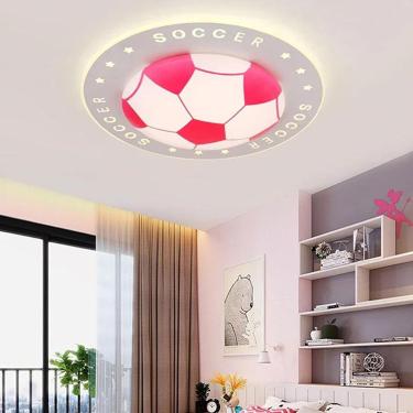 Imagem de Luzes de teto LED reguláveis, luminária moderna, design de futebol com controle remoto Lustre 3000K-6000K, para meninos, quarto infantil, quarto infantil, jardim de infância, rosa