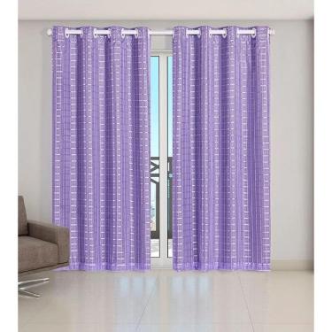 Imagem de Cortina Voil Xadrez Com Forro Blackout 5,00 X 2,80 Lilas