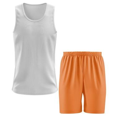Imagem de Kit Calção Short Futebol Basquete Laranja + Regata Masculina Lisa Básica Dry-Masculino