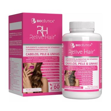 Imagem de Relive Hair Vitamina A D E C Ácido Fólico Biotina Cobre Cromo Ferro Selênio Zinco 60 Caps-Unissex