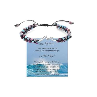 Imagem de Pulseiras de amizade para mulheres, The Waves Of Life We'Ve Through Together-Natural Emperor Stone Double Layer Purple Beaded Woven Wrap Pulseira Ajustável para Melhor Amigo Presentes de Aniversário