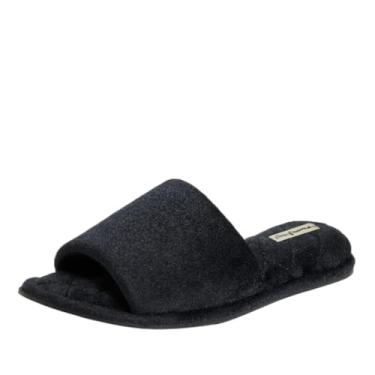 Imagem de Dearfoams Pantufa feminina de espuma viscoelástica felpuda para uso interno Beatrice House, Veludo preto, 9-10