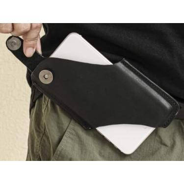 Imagem de Coldre de couro para celular com fecho magnético de cinto, bolsa de couro para celular, capa de couro universal no cinto, suporte de telefone para iPhone, bainha de celular marrom escuro médio (preto)