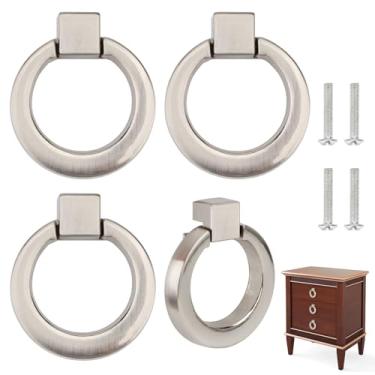 Imagem de Brosay Puxadores de gaveta de anel de queda puxadores de armário redondos antigos puxadores de armário de armário em ouro escovado para móveis ferragens maçaneta de porta de armário 4 peças (cinza)