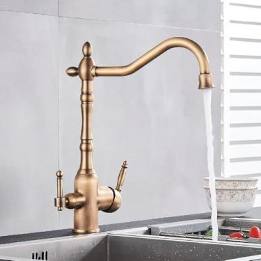 Imagem de Torneira de filtro de água de cozinha Torneiras de cozinha Torneira de filtro Misturador Rotação de 360 graus Torneira de purificação de água, latão antigo
