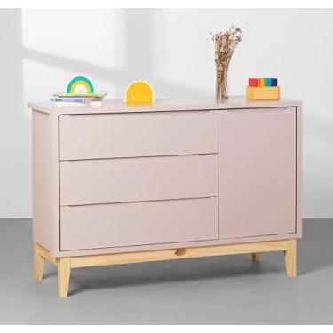 Imagem de Cômoda Retrô Square com Porta e Pés em Madeira Natural - Rosa