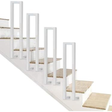 Imagem de Corrimão de escada moderno branco, corrimão de ferro forjado para trilhos de mão de montagem lateral interna e externa, corrimão de balaustrada para corredor de villa loft, 1,6 pés/50 cm