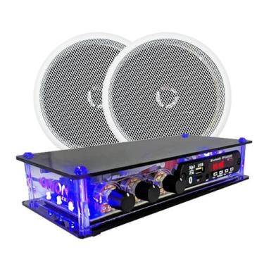 Imagem de Kit Som Ambiente Rcbt + 2 Caixas De Som Teto Branca Redonda - ORION