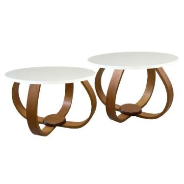 Imagem de Conjunto Mesa de Centro e Lateral Pés Cebola - Lubrano, Branco