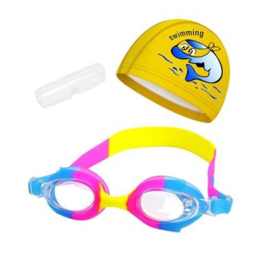 Imagem de Kit Óculos Natação Com Estojo e Touca Infantil Desenhos Coleção Peixin