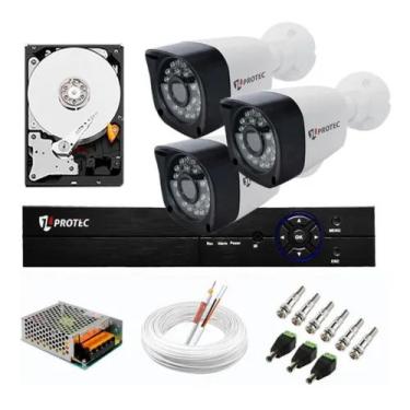 Imagem de Kit Cftv 3 Câmeras Segurança full hd 2 MP DVR Multi Hd 4ch protec C/HD