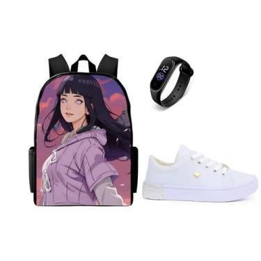 Imagem de Mochila Escolar Feminina Infantil Mais Tenis Juvenil E Relogio Led Dig