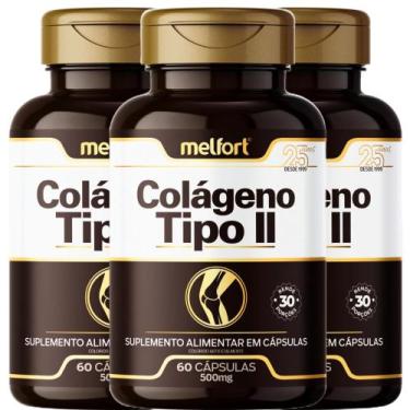 Imagem de 3 x Colágeno Tipo 2 500mg 180 Cápsulas - Suplemento Alimentar - Melfor
