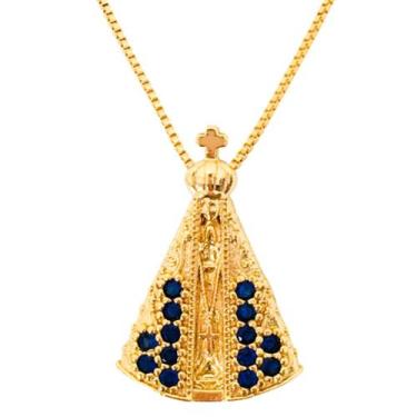 Imagem de Colar e Pingente Nossa Senhora Aparecida Zircônia Banhada a Ouro 18k -