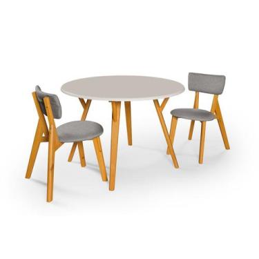 Imagem de Conjunto Sala de Jantar 2 Cadeira Mesa Redonda 90cm - Essencial Estofa