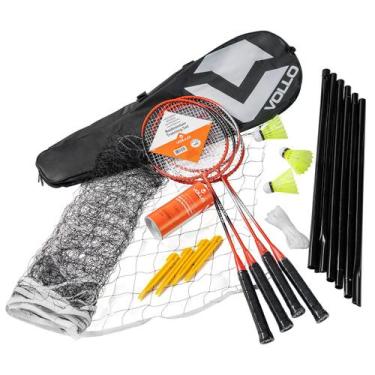 Imagem de Kit Completo Esportivo Badminton com 4 Raquetes 3 Petecas 1 Rede com S