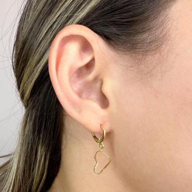 Imagem de Brinco Argolinha Pingente Coração Fino Banhado em Ouro 18k - Anastásia
