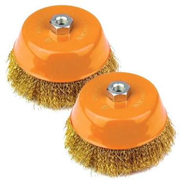 Imagem de 2 Escova De Aço Latonado Para Esmerilhadeira M14 Copo 100mm - IDEA+PRO