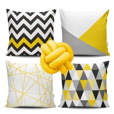 Imagem de Kit 4 Capas de Almofada Geométrico Amarelo  + Almofada Nó - VKAZA, Nó 