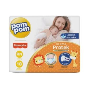 Imagem de Fralda Infantil Pom Pom Mamãe/Derma Protek - PomPom, RN c/18