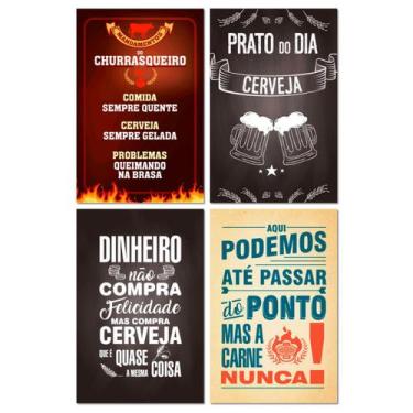 Imagem de Kit Placas Decorativas Frases Churrasco Mdf 4 pçs 20x13 cm - Art Print