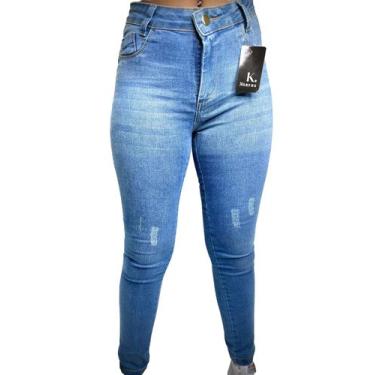 Imagem de Calça jeans Feminina Escura Skynni Cos Alto - Karfos, Jeans clara, 34