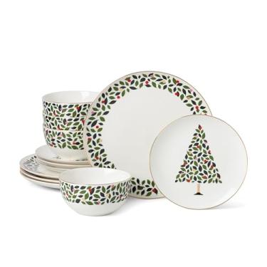 Imagem de kate spade new york Evergreen Conjunto de louça de 12 peças, 12 unidades, marfim, Natal, hospedagem de férias