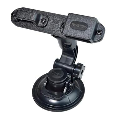 Imagem de TWAYRDIO Base de montagem de para-brisa/painel para rádio portátil e microfone, suporte de ventosa de ângulo ajustável para BaoFeng Retevis Yaesu Motorola Talkabout Handhelds HT Rádios bidirecionais