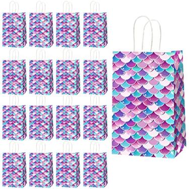 Imagem de 16 pçs sereias de artigos para festa de aniversário tema sereia princesa festa lembrancinhas sacos para presentes Goodie Candy Treat Bags for Under The Sea Birthday Baby Shower Mermaids Themed Party Bags Decorações