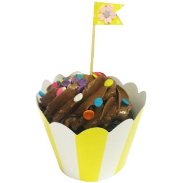 Imagem de Wrapables Embalagem de cupcake listrada tamanho padrão (conjunto de 20), amarelo