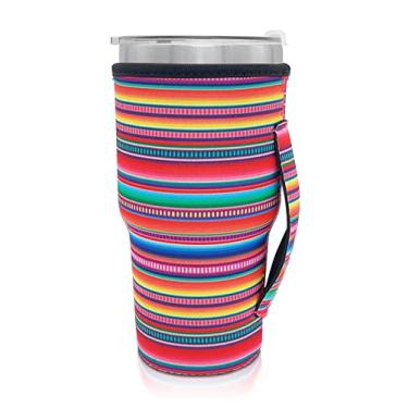 Imagem de Manga reutilizável para copo de café de neoprene com mangas isoladas para copo de copo ideia para copo de 30oz-32oz, Trenta Starbucks (apenas mangas de copo), Rainbow