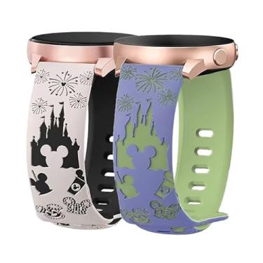 Imagem de Pacote com 2 pulseiras de 20 mm gravadas em dois tons de desenho animado compatíveis com Samsung Galaxy Watch 6/Watch 5 Pro de 45 mm/Watch 4 de 40/44 mm/Galaxy Watch 3 de 41 mm/Active 2/Gear S2