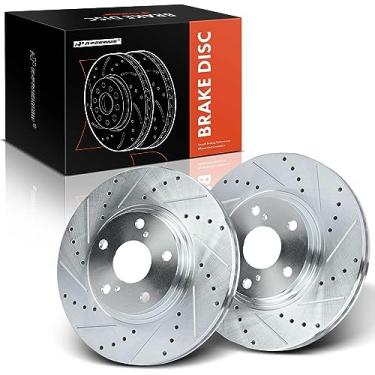 Imagem de A-Premium Rotores de freio a disco dianteiro perfurado e ranhurado de 12,56 polegadas (319 mm) compatíveis com modelos selecionados Toyota e Lexus - Camry 2002-2004, Highlander 2001-2007, RX300