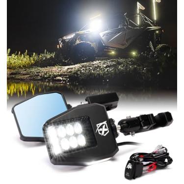 Imagem de Xprite UTV LED retrovisores laterais de alumínio com luzes de poça, serve para barra de gaiola de rolo de 4,4 cm a 5 cm para Polaris RZR Pioneer, Side by Side, Can-Am X3, Kawasaki Teryx Mule, Yamaha Rhino Wolverine - Lente fumê