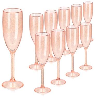 Imagem de XUWAIDSGN 10 peças taças de champanhe taças de vinho de plástico vintage taças de champanhe mimosa taças de bar com haste 153 g para Natal, aniversário, casamento, noiva (10, glitter ouro rosa)