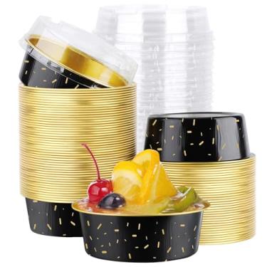 Imagem de EUSOAR Ramequins de alumínio com tampas, 100 peças descartáveis de 150 ml, mini copos de cupcake de folha de alumínio para assar, copos de sobremesa, formas de cheesecake de alumínio, creme, brulee,