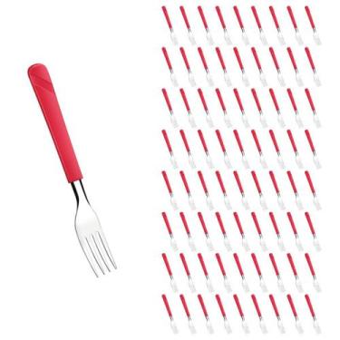 Imagem de Conjunto 96 Garfos Linha Luna Vermelho Aço Inox Plástico - Taumer, Lun