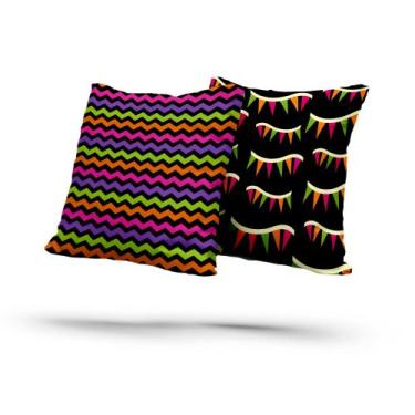 Imagem de Kit 2 Almofadas Com Enchimento Bandeirinhas e Chevron Neon - Core Deco