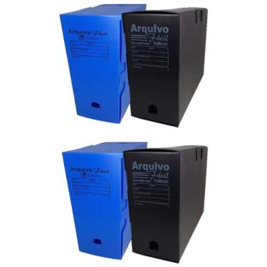 Imagem de 4 Kit Caixa Arquivo Morto Polionda Azul e Preto - Polibras